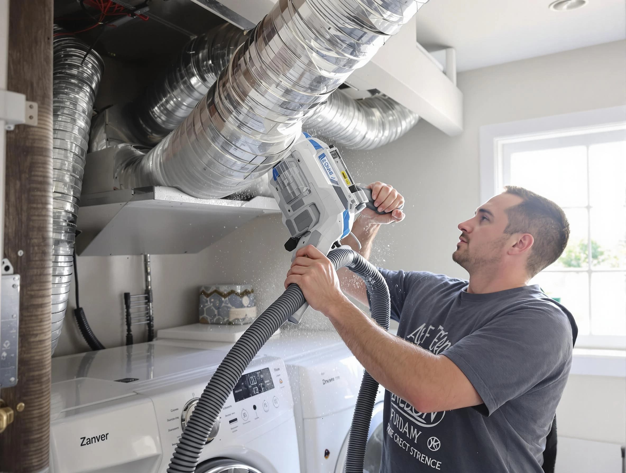 Stone Mountain Dryer Vent Cleaning specialist cleaning deep within a dryer vent duct system in Stone Mountain