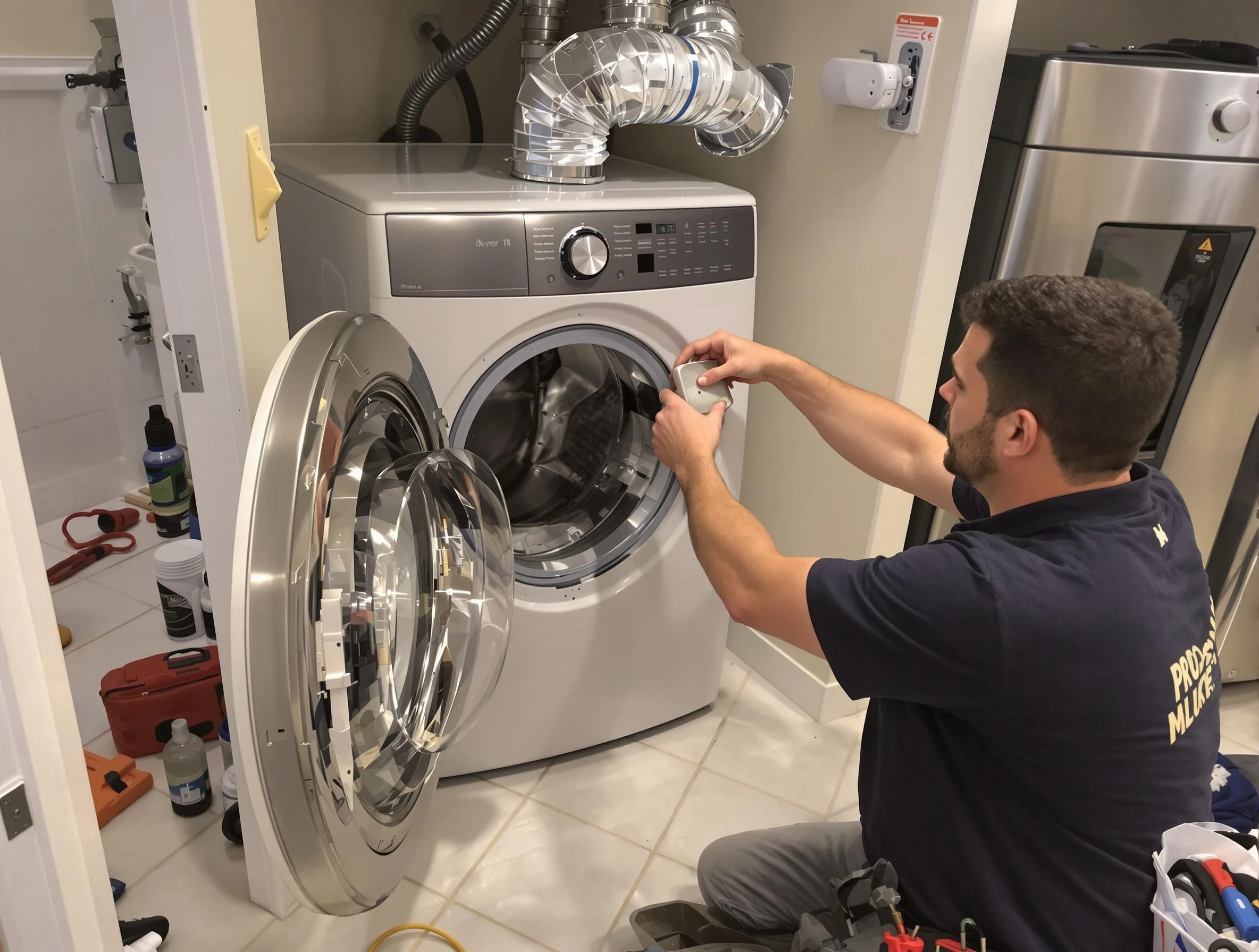 Stone Mountain Dryer Vent Cleaning technician performing precise dryer vent hose installation in Stone Mountain