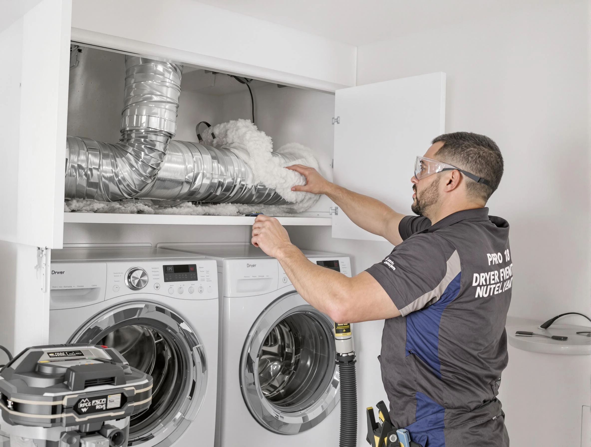 Stone Mountain Dryer Vent Cleaning certified technician performing specialized gas dryer vent cleaning in Stone Mountain